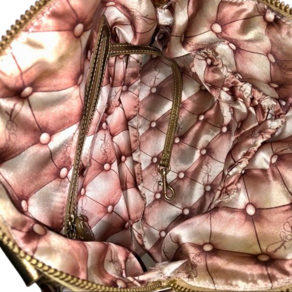 Betsey Johnson Vintage Leopard Print Fur and Metallic Gold Large Shoulder Bag - Picture 9 of 14